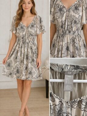 H&M Cream Dress with Black Floral Outline
